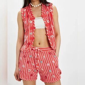 Tach Bonnie Danica Shorts Set Womens XS Floral Embroidered Retro Terry Cloth